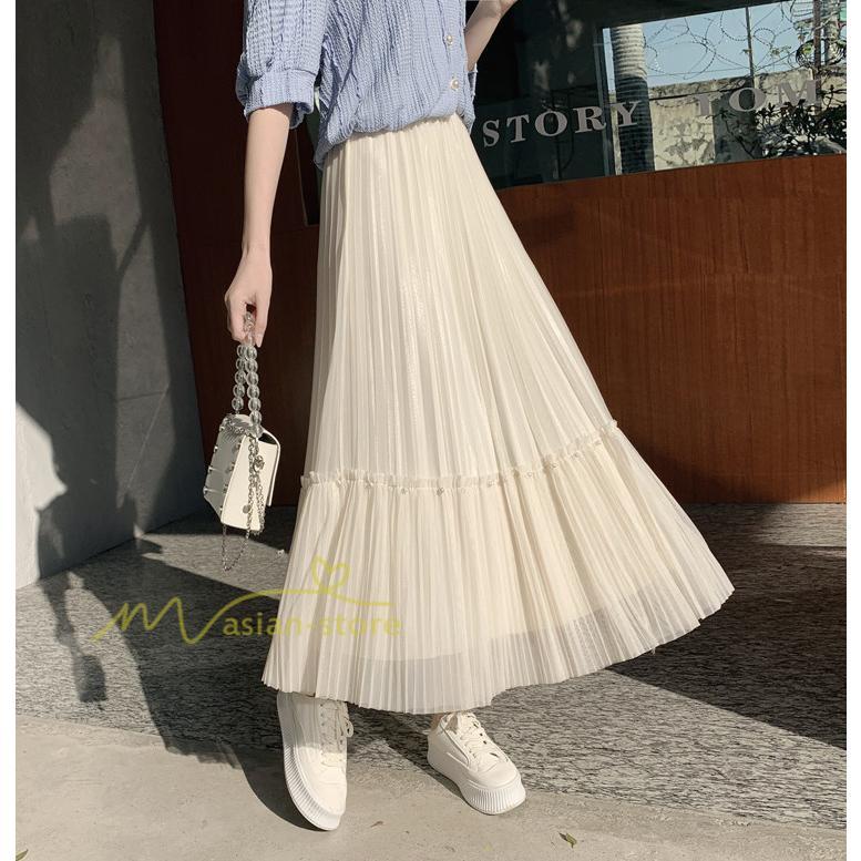 スカート | レディース チュール春夏 コーデ ウエストゴム ロングフレア着痩せ 通勤 マキシ カジュアル 20代30代40代50代 プリーツ
