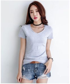 ｔシャツ・カットソー | Tシャツ レディース 半袖 夏Tシャツ サマー Vネック 無地 スリム 可愛い 綿