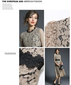 レースワンピース | ミモレフレアパーティードレス 結婚式二次会上品発表会入園式 袖あり七分袖 総レース 裏地あり エレガント シルエット フォーマル