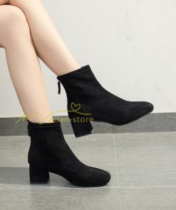 ショートブーツ | ブーティー ブーツ レディース シューズ 靴 太ヒール チャンキーヒール スエードブーツ くつ 後ろファスナー 美脚 春秋冬 大人 黒靴 スエード調