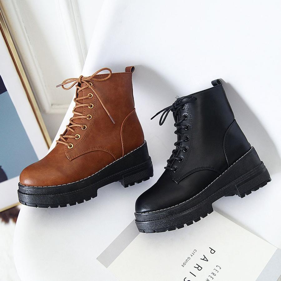 ショートブーツ | レースアップ 厚底 ブーツ 春秋冬 歩きやすい ワークブーツ ショート シューズ 美脚 レディース