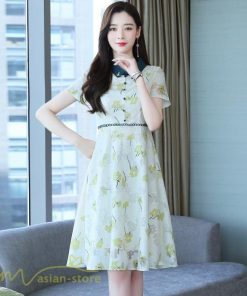 ミディアム | Aラインワンピース レディース 着痩せ ワンピース 花柄 きれいめ 気質 エレガント 大きいサイズ 後ろファスナー付き 40代 シャツワンピース 30代