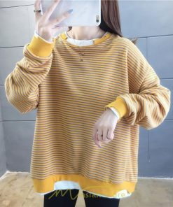 パーカー | 重ね着風トレーナー レディース 長袖 トップス カジュアル スウェット 丸首 プルオーバー ゆったり 抜け感 シンプル 大人 無地 ボーダー柄