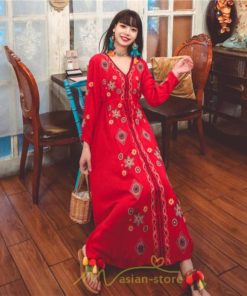 マキシ | ワンピース 長袖 レディース ロング丈 マキシ丈 綿麻 コットン リネン Aライン ゆったり 体型カバー 大人 可愛い 海外旅行 秋 夏 エスニック ナチュラル 春