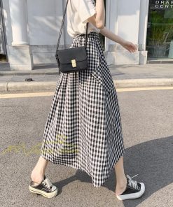 スカート | チェック柄 ロング丈 フレア ボトムス レディース 春 夏 秋 冬 体系カバー Aライン ウエストゴム おしゃれ 通勤 OL カジュアルブ無地 韓国風