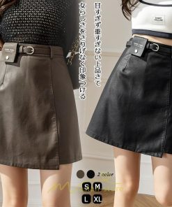 スカート | ミニレディース ミニスカ フェイクレザー ボトムス ハイウエスト タイト 秋冬 スタイリッシュ ベルト付き 可愛い カジュアル 大人 お洒落