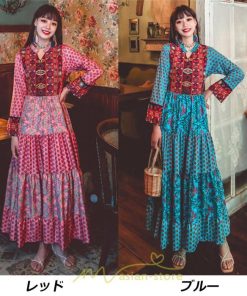 マキシ | ワンピース ロング 着やせ効果抜群 夏秋 長袖 他と被らない 刺繍 上品 きれいめ ロングワンピース マキシワンピ 舞台 演出 パーティー ダンス