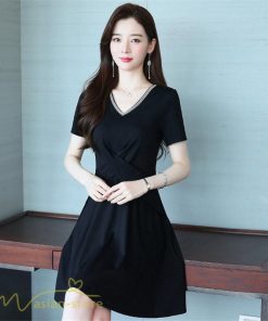 ミディアム | ワンピース Aライン レディース 着痩せ Vネック ひざ上丈 カジュアル 大きいサイズ 無地 きれいめ おしゃれ 春 夏 30代 新作 上品 サマーワンピース 40代 20代