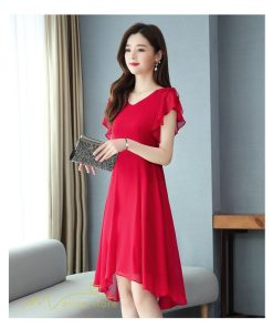 ミディアム | ミディアムワンピース レディース 着痩せ 半袖 大きいサイズ ワンピース Vネック 無地 エレガント 二次会 お呼ばれ きれいめ 40代 新作 20代 夏 膝丈 30代