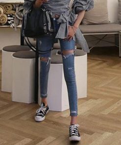 スキニーパンツ | 美脚 穴開き アンクル スキニー レディース クラッシュデニム デニムパンツ ボトムス ジーンズ ジーパン タイト ダメージ