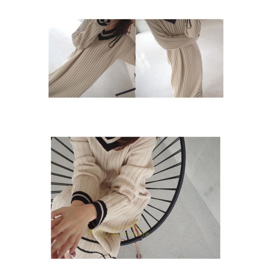 在庫ある | 短納期ロングニットワンピース ロングワンピ カットソー 長袖 トップス Vネック ゆったりセーターニット 体型カバー OL ストレートニットワンピ 通学通勤