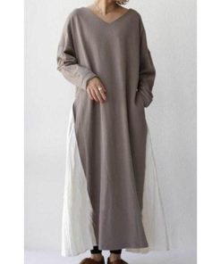 セットアップ | 秋ワンピース 長袖 無地 マキシワンピース Vネック 可愛い 2点セット フリーサイズ グリーン 大人 体型カバー 秋コーデ Aライン プリーツスカート