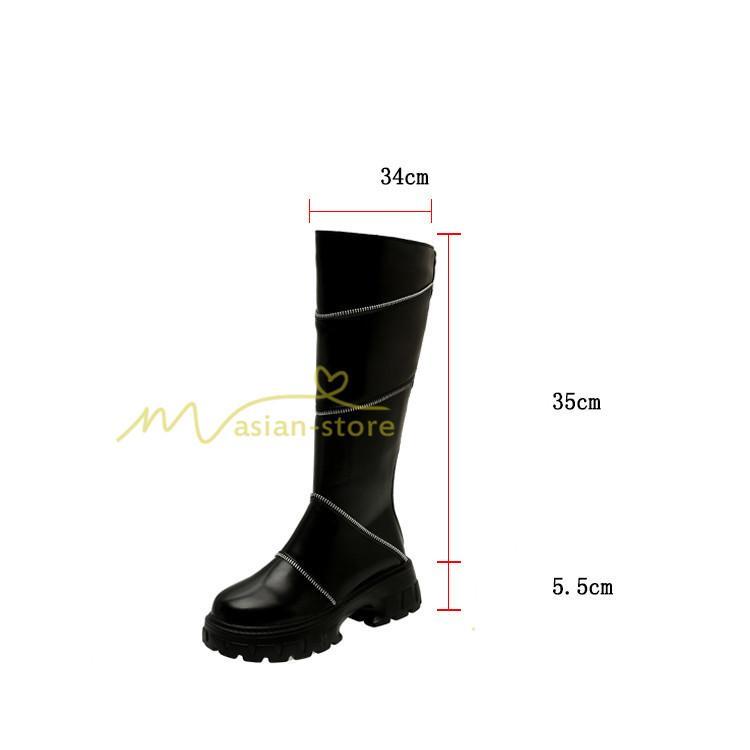 ロングブーツ | レディース ブーツ 秋冬 シューズ 靴 太ヒール チャンキーヒール 合皮ブーツ PUブーツ ロング靴 COS コスプレ 大人 後ろファスナー くつ