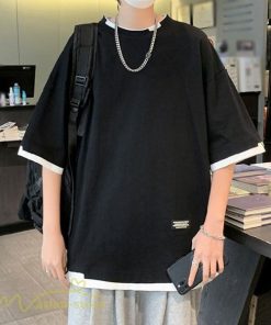 Tシャツ | メンズ 夏物 半袖 五分袖 フェイク レイヤード 重ね着風 無地 おしゃれ プルオーバー オーバーサイズ カジュアル 30代 20代 40代 ゆったり 男性着