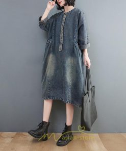 デニムワンピース | ワンピース デニム レディース 40代 ロング チュニック 長袖 ゆったり 大きいサイズ 20代30代50代 ロング丈 体型カバー 膝丈