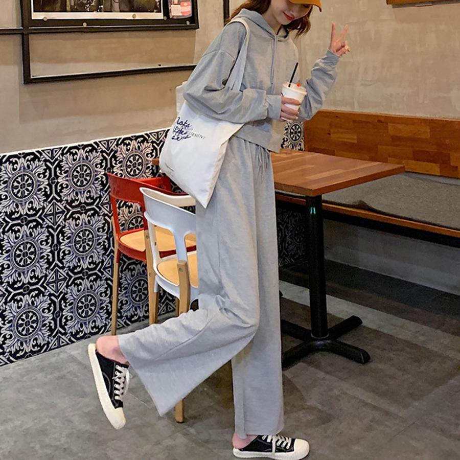 キャミソール | セットアップ 部屋着 フード付き レディース 無地 パンツセット スウェットパーカー 体型カバー ルームウェア シンプル