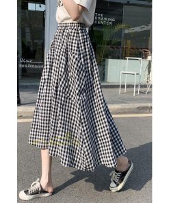 スカート | チェック柄 ロング丈 フレア ボトムス レディース 春 夏 秋 冬 体系カバー Aライン ウエストゴム おしゃれ 通勤 OL カジュアルブ無地 韓国風