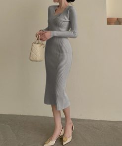 ワンピース | タイト ニットクロスネック