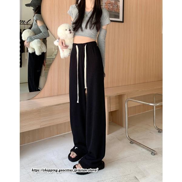 ワイドパンツ | ニットパンツ レディース 綿パンツ リブニット 秋冬 裏起毛 暖かい ロングパンツ ウエストゴム 春 パンツ シンプル 無地 ボトムス 部屋着 ズボン