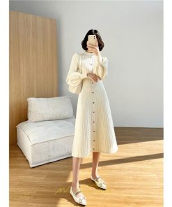 ニットワンピース | レディース 冬 きれいめ ニットフレア ロング おしゃれ ハイネック パフスリーブ 着痩せ エレガント おしゃれ フェミニン 送料無料 可愛い