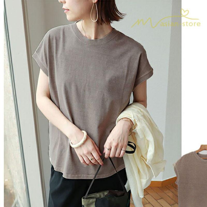 tシャツ・カットソー | Tシャツ Tシャツ レディース トップス ピグメント加工 フレンチスリーブ Tシャツ カットソー スリット 半袖 カジュアル 女性着 無地 普段 トップス シンプル