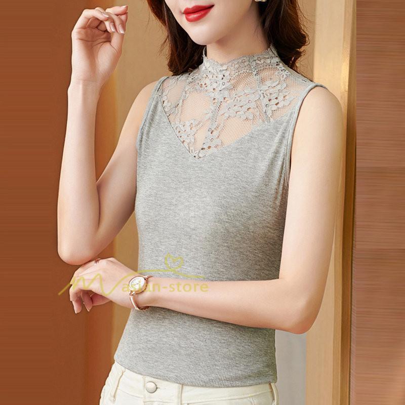 キャミソール タンクトップ | タンクトップ レディース おしゃれ 夏 ノースリーブ カットソー レース付き 20代30代40代50代 ママ インナー カジュアル カシュクール お出かけ 快適 着痩せ