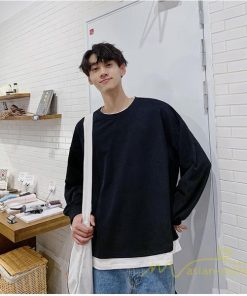 Tシャツ | ロングT メンズ 長袖 秋物 フェイク 切り替え レイヤード 重ね着風 20代30代 無地 カジュアル トレーナー 通学通勤 40代50代 カットソー