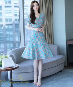 ミディアム | ワンピース レディース 着痩せ 半袖 花柄 きれいめ ミディアムワンピース カジュアル 膝丈 タック カジュアルワンピース おしゃれ サマーワンピース Vネック