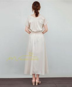 送料無料SALE | ロングワンピース 夏ワンピース 半袖 無地 フレアワンピース Vネック ベルト付き ゴム 女っぽい お呼ばれワンピース 大人 30代40代 ワンピ パーティー