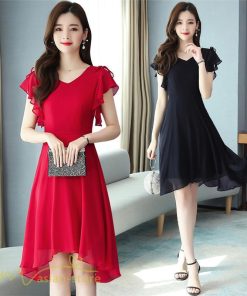 ミディアム | ミディアムワンピース レディース 着痩せ 半袖 大きいサイズ ワンピース Vネック 無地 エレガント 二次会 お呼ばれ きれいめ 40代 新作 20代 夏 膝丈 30代