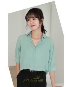 シャツ・ブラウス | レディース シャツ ブラウス 夏コーデ 上品 Vネック 華奢見え 着痩せ オフィス 七分袖 白 ライトグリーン 無地 ビジネス リクルート 日常 おしゃれ 事務服