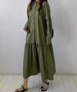 マキシ | シャツワンピース モックネック レディース 無地 長袖 切り替え Aラインワンピース 20代30代 フリーサイズ 春 ゆるワンピース コーデ 40代50代 秋 体型カバー