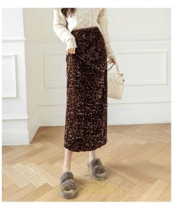 スカート | ロング マキシ フレアAライン ロングキラキラ 個性的 ハイウエスト スリット 着痩せ あったか 2022新作 体型カバー 冬 秋