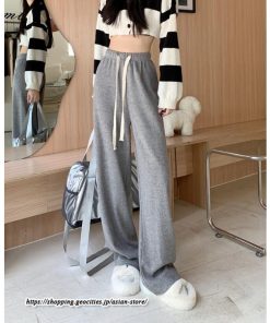 ワイドパンツ | ニットパンツ レディース 綿パンツ リブニット 秋冬 裏起毛 暖かい ロングパンツ ウエストゴム 春 パンツ シンプル 無地 ボトムス 部屋着 ズボン