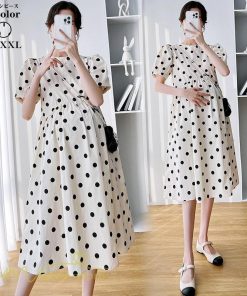 ワンピース | マタニティレディース 着痩せ ゆったり 半袖 ドット柄 妊婦服 マタニティウェア 上品 サマー マタニティ お出かけ カジュアル 膝丈