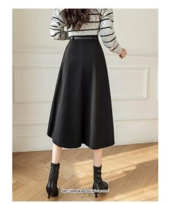 スカート | ロング レディース ロングフレア冬 ミモレ丈 暖かい ボトムス  ロング丈 ベルト付き 2022年秋冬 暖か 通学 通勤 ラシャ