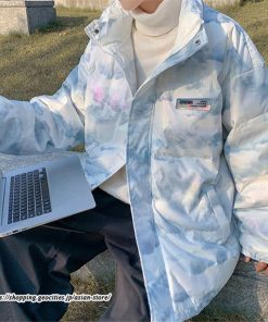 ダウンジャケット | ダウンコート 中綿コート メンズ 絞り染め カッコウイイ フードなし 厚手 秋 冬 暖かい コーデ 大きいサイズ コート スタンドカラー ゆったり 中綿 カジュアル