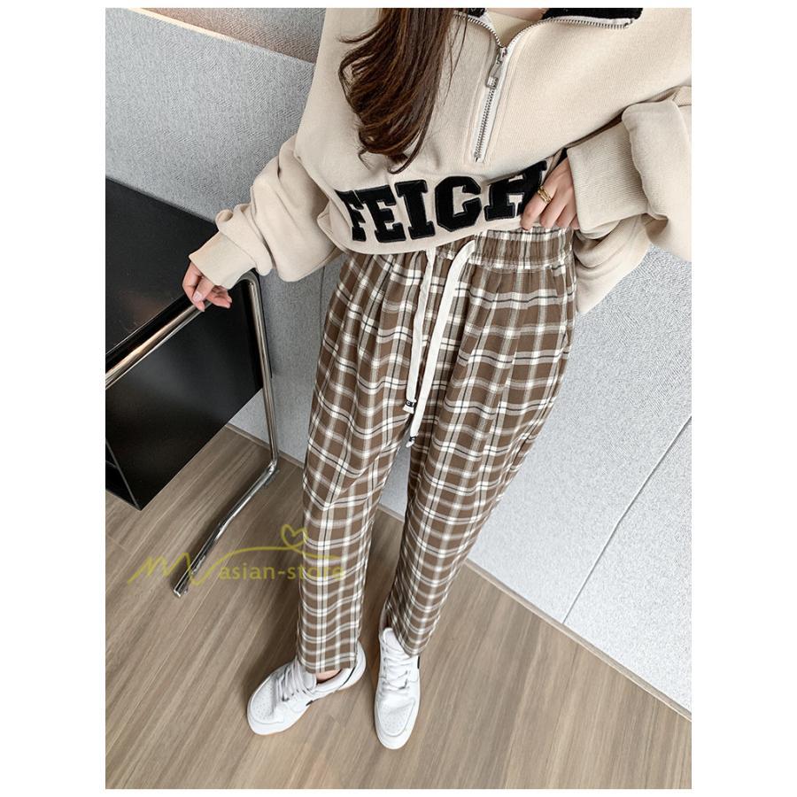 ワイドパンツ | レディース パンツ ゆったり 秋冬 コーデ カジュアル チェック柄 20代 30代 着痩せ 体型カバーロング丈 お出かけ ウエストゴム 50代 40代