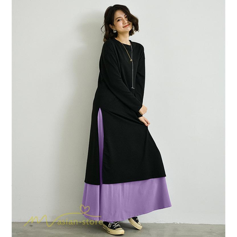 セットアップ | ワンピース 秋スカート レディース 秋物 ロングワンピース ロングスカート フリーサイズ 2点セット 着回し ウエストゴム 可愛い ゆったり 無地