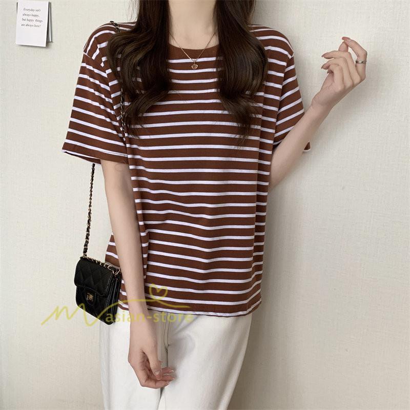 tシャツ・カットソー | Tシャツ レディース 春夏 トップス カットソー 半袖 シャツ ストライプ柄 20代30代40代50代 カジュアル お出かけ 上品 韓国ファッション 着回し 着痩せ 快適