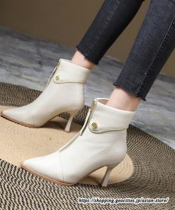 ショートブーツ | レディース 春秋ブーツ ポインテッドトゥ ブーツ ピンヒール フロントファスナー 靴 シューズ ハイヒール 黒ブーツ 30代 上品 大人 おしゃれ