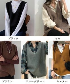 ニット・セーター | リブニットベスト レディース Vネック