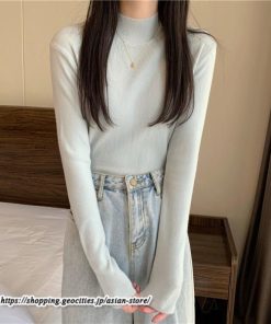 ニット・セーター | カットソー ニット レディース リブニット 長袖 秋冬 春 トップス スリム ストレッチ インナー 無地 プルオーバー 通学通勤 長袖ニット 長袖カットソー 着痩せ