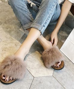 サンダル | ファーレディースミュール ぺたんこ スリッパ 韓国