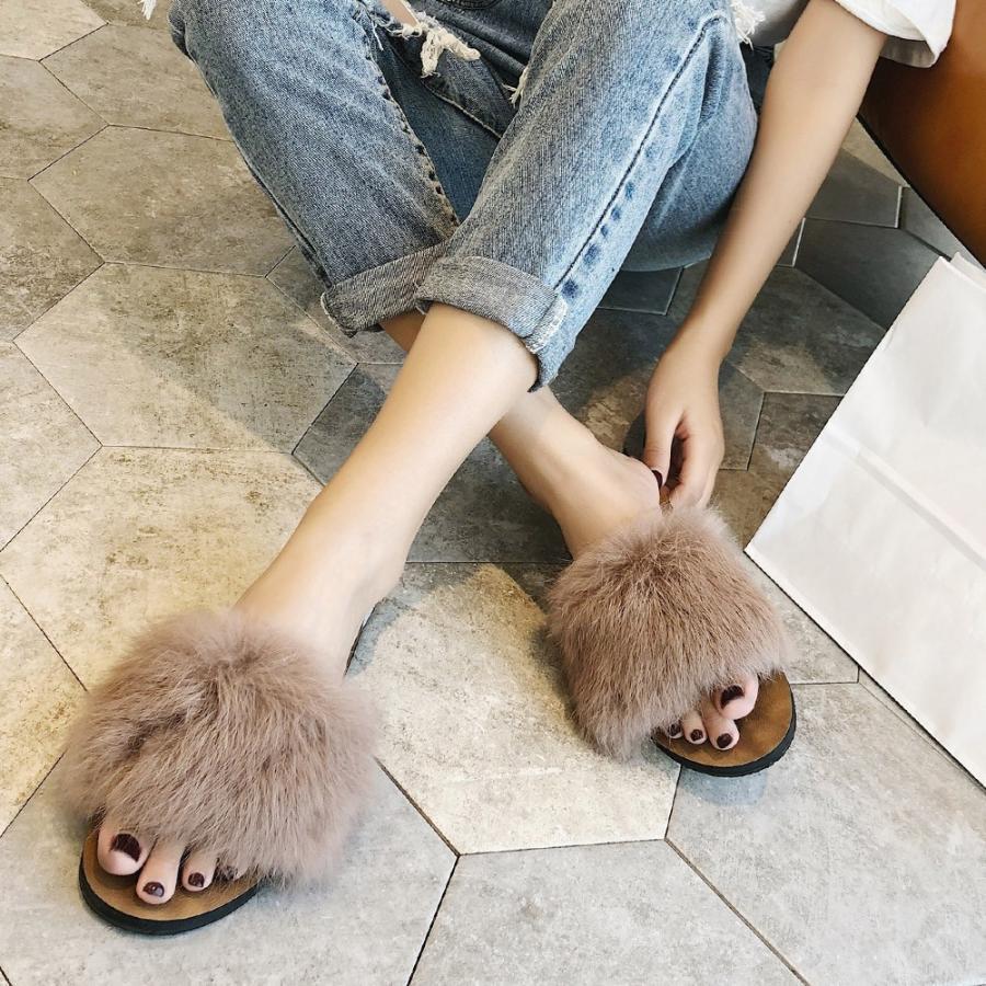 サンダル | ファーレディースミュール ぺたんこ スリッパ 韓国