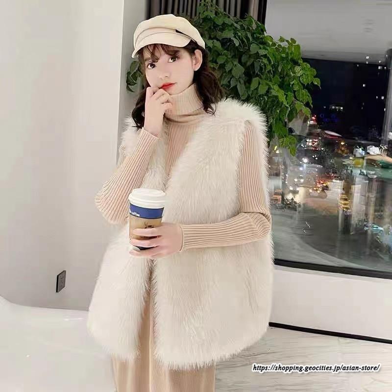ベスト | ボリュームフェイクファーファー毛皮レディース 冬 フェイクファー 毛皮コート アウター ノースリーブ ふわふわ 秋冬 前開き ジレ