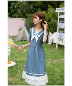 マキシ | ワンピース レディース 春夏 半袖 ハーフスリーブ ワンピース セーラーカラー ロング丈 マキシ丈 フレア お出かけ ビッグ裾幅 ゆったり ワンピース かわいい