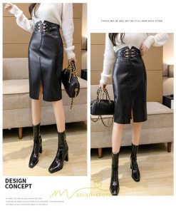 スカート | タイトタイト ロングレディース ロング丈 ひざ下 ハイウエスト レザースリット オシャレ 着痩せ かっこいい 高見え キレイめ