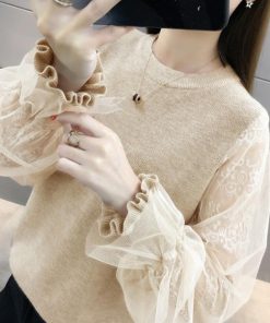 ニット・セーター | ニットセーター カットソー バルーン袖 袖チュール切り替え レディース 長袖 おしゃれ ニットトップス プルオーバー