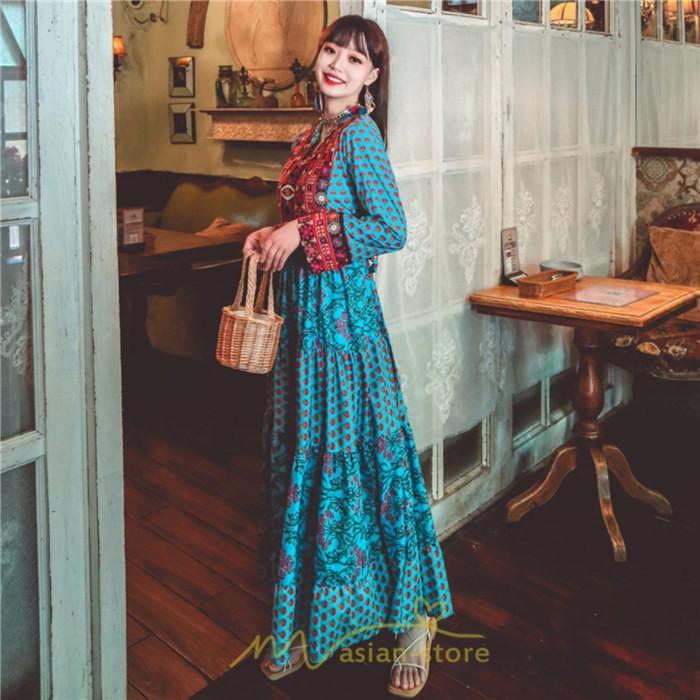 マキシ | ワンピース ロング 着やせ効果抜群 夏秋 長袖 他と被らない 刺繍 上品 きれいめ ロングワンピース マキシワンピ 舞台 演出 パーティー ダンス